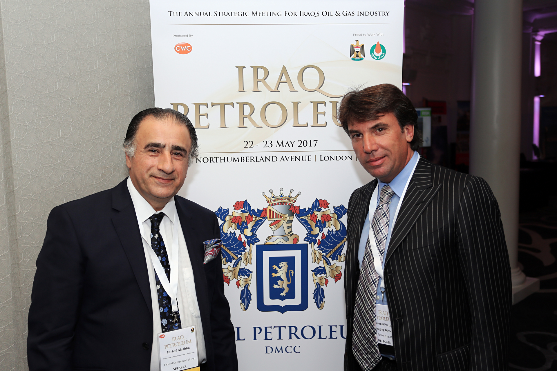 Dr. Farhad Alaaldin, Political Advisor to His Excellency President Of Iraq Dr. Fuad Massoum and Dr. Giovanni Pezzimenti, Managing Director of Real Petroleum DMCC.